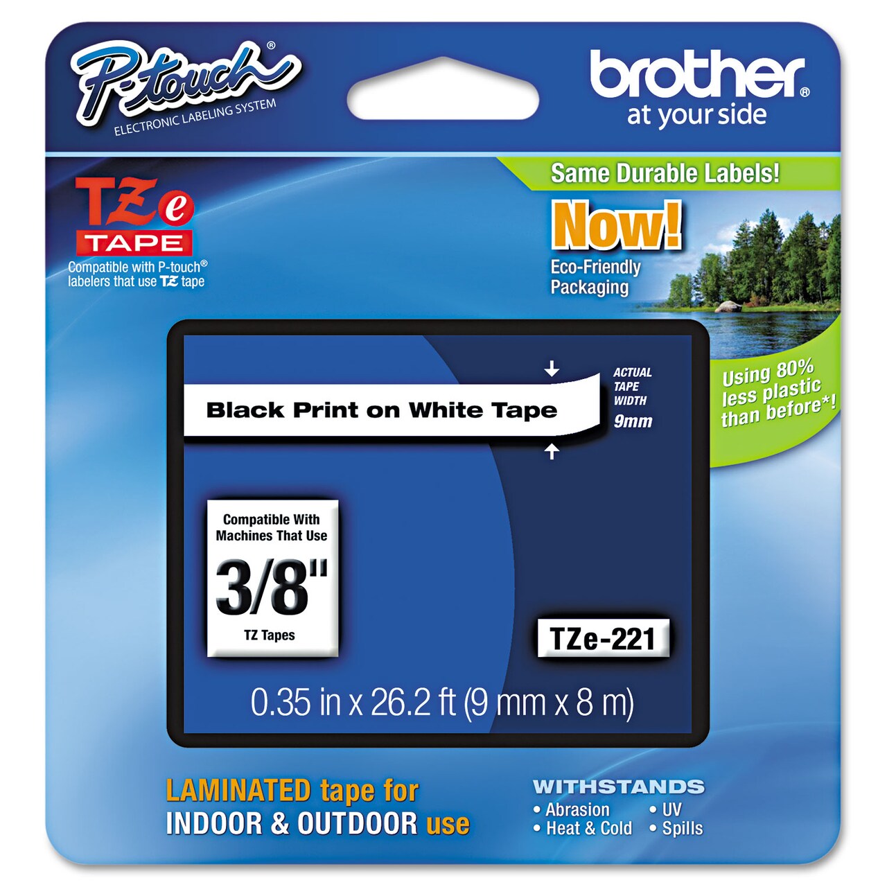 Brother TZe Standard Adhesive Laminated Labeling Tape 0.35 x 26.2 ft Black on White